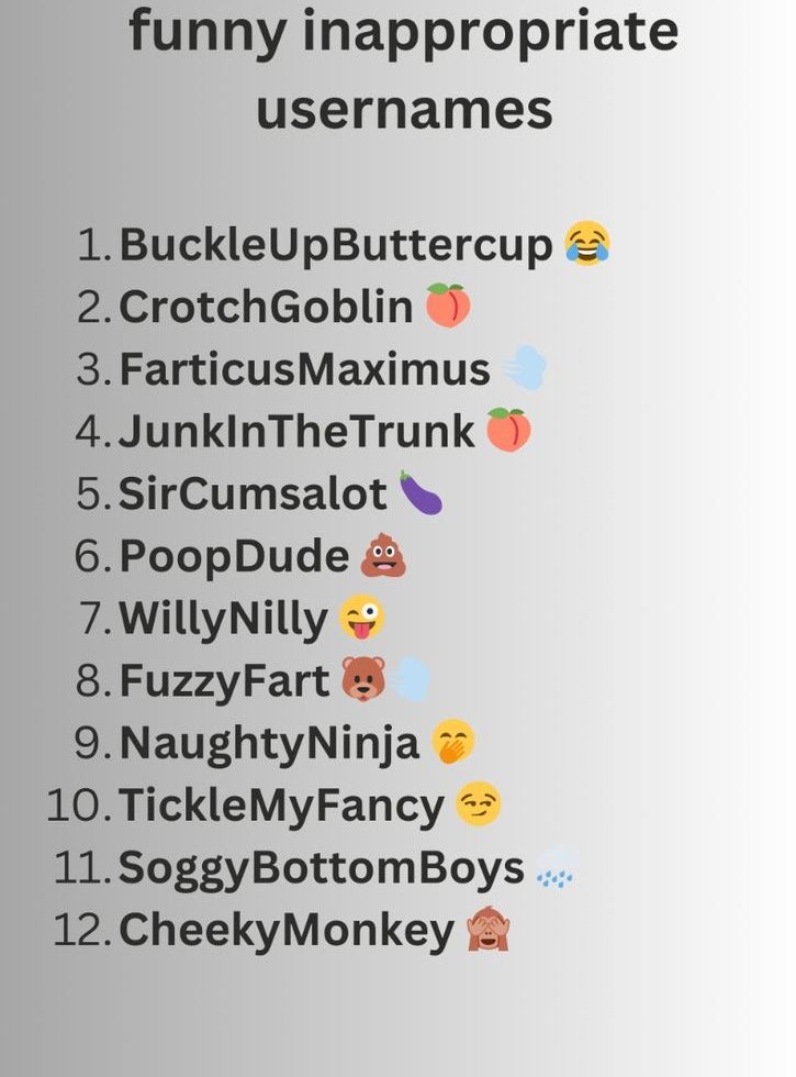 Examples inappropriate usernames that are guaranteed to make you laugh
